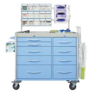 Light Blue Double Anaesthetic Trolley with accessories