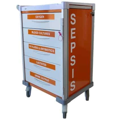 Agile Medical Sepsis Cart with orange branding and labelling