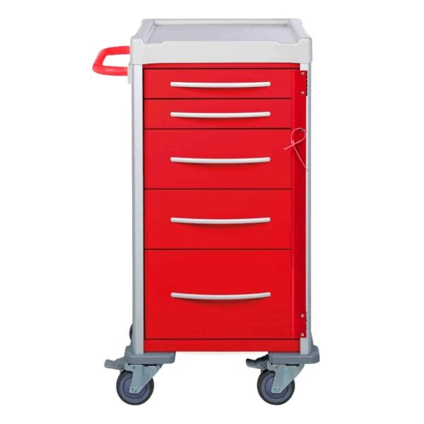 Red Narrow Resuscitation Trolley with 2x3", 2x6", 1x9" drawer depth