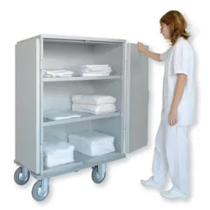 Woman using a Medium Clean Linen Case Cart