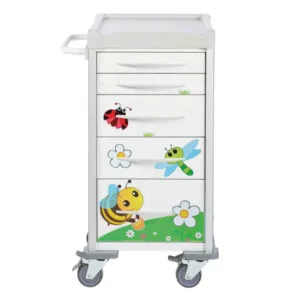 White Narrow Paediatric Trolley Garden Theme
