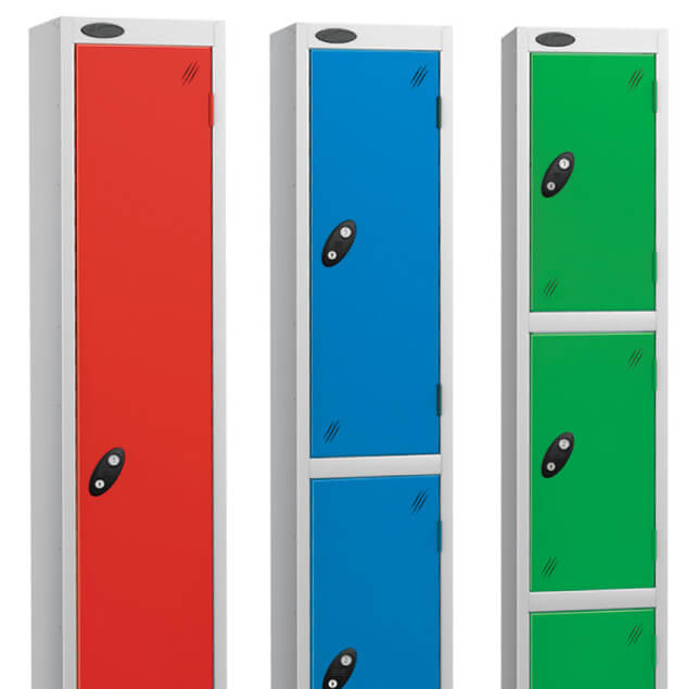red, blue, green lockers