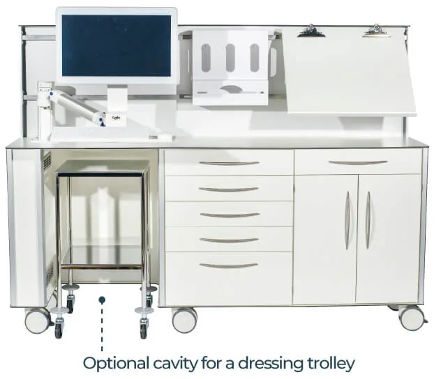 Agile Medical room divider with highlighted optional cavity for a dressing trolley