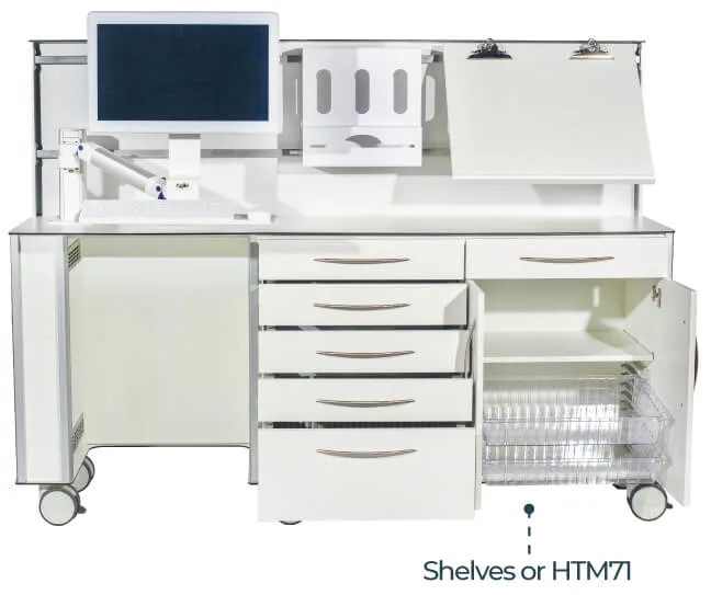 Agile Medical room divider with highlighted shelves or HTM71