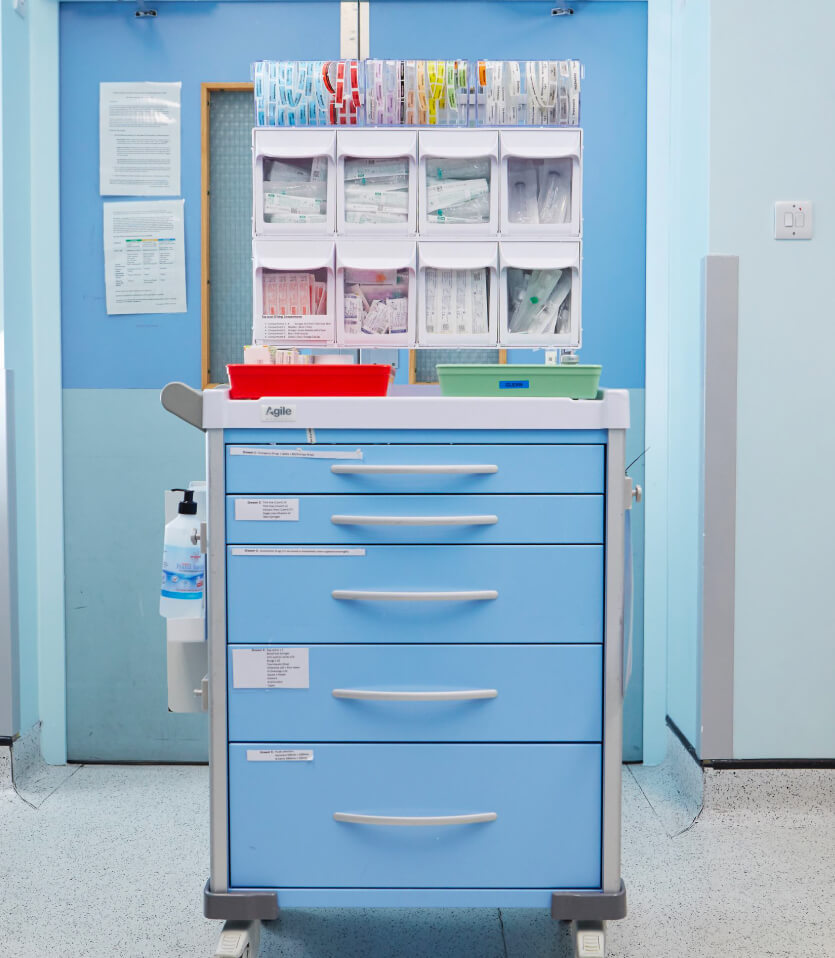 Anaesthetic Trolleys and tilt bins at Manchester University Hospitals