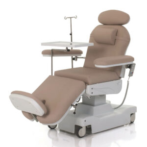 Agile Medical Dialysis Chair in Beige colour shown with monitor shelf and infusion stand