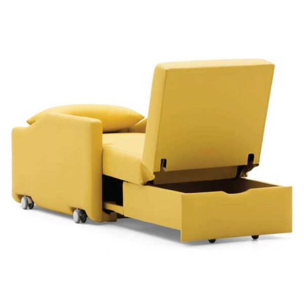 Agile Medical Overnight Sleeper Chair in yellow leather colour reclining