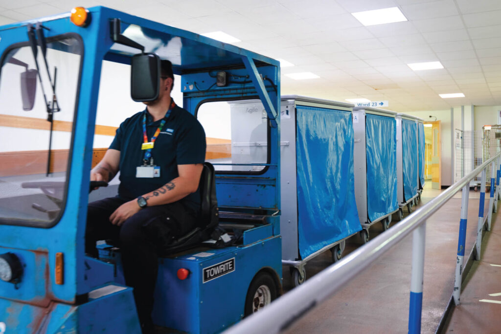 Agile Medical Clean Linen Case Carts being transported at Glenfield Hospital, Leicester